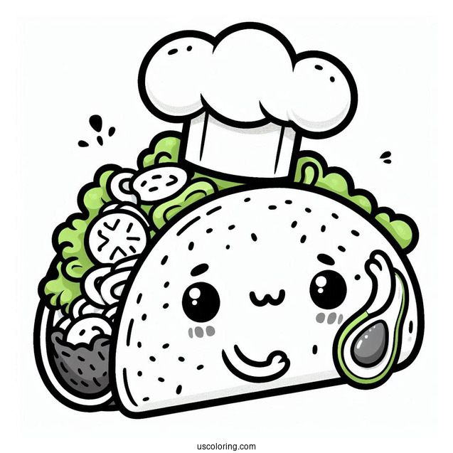 Cartoon Taco With Chef Avocado Coloring Page For Kids