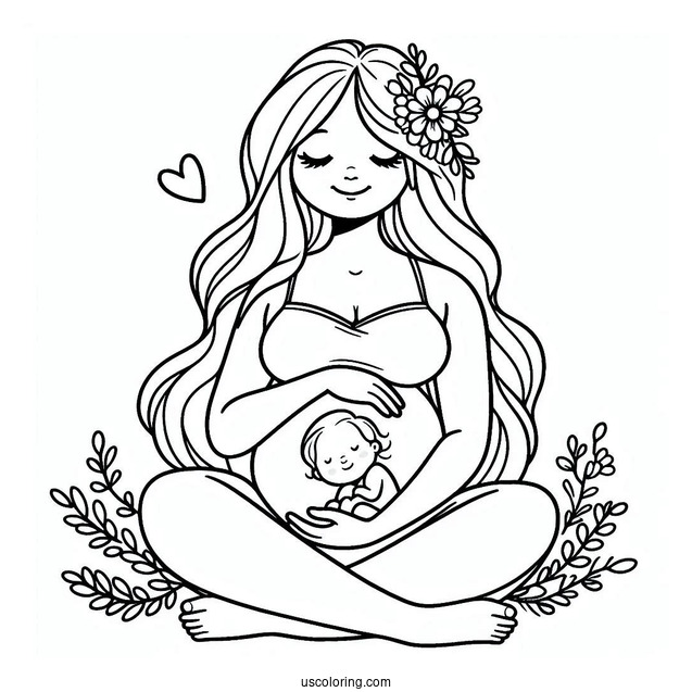 Baby Coloring Page Of Pregnant Woman Holding Her Belly