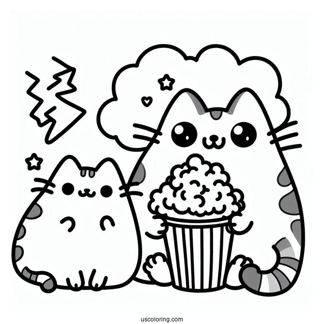 Pusheen And Stormy Eating Popcorn