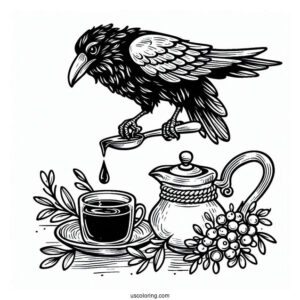 Raven Coloring Page Adding Syrup To Coffee