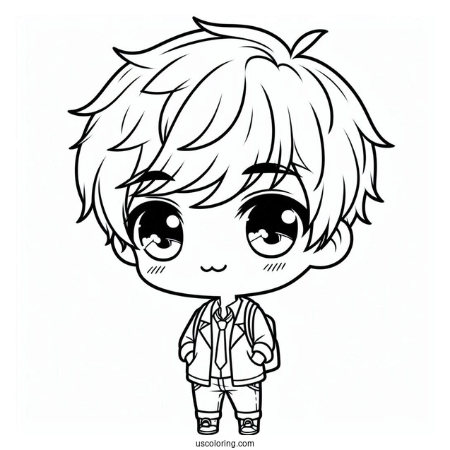 Cool Chibi Boy Coloring Page For Kids
