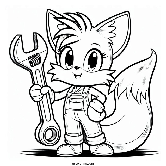 Tails Coloring Page Holding The Wrench
