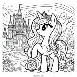 Coloring Page of Princess Cadence in Front of Castle