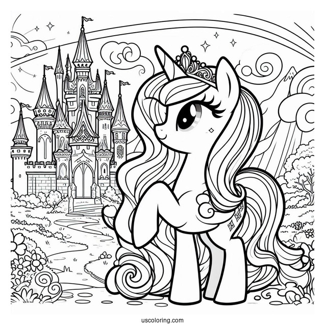 Coloring Page of Princess Cadence in Front of Castle