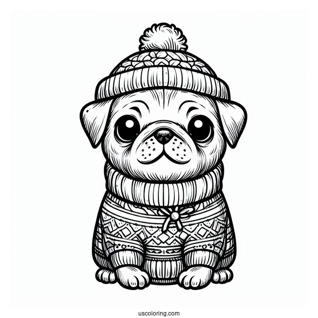 Cute Pug Wearing a Sweater To Color