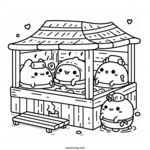 Sumikko Gurashi Coloring Page Of Friends In Japanese Sauna