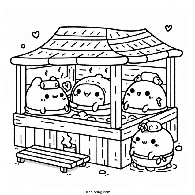 Sumikko Gurashi Coloring Page Of Friends In Japanese Sauna