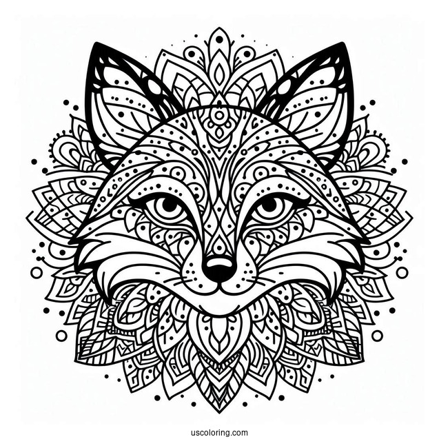 Intricate Fox Coloring Page Mandala Face