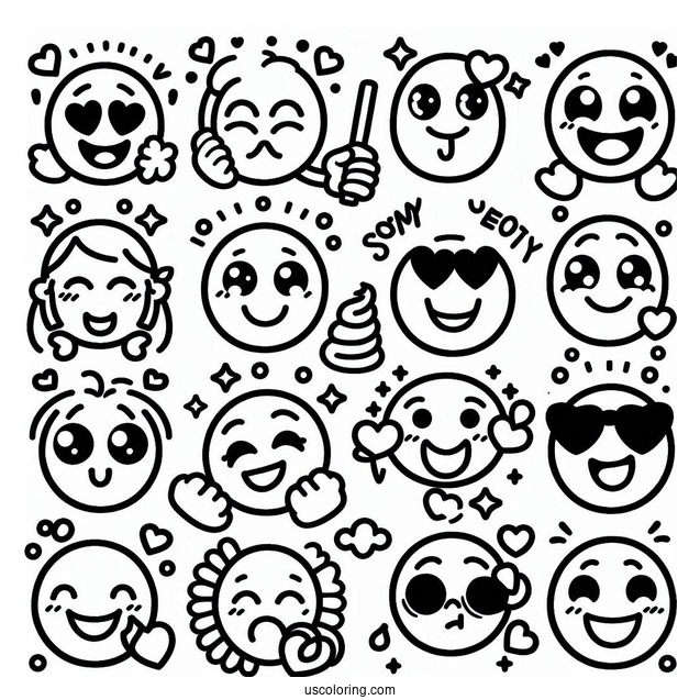 Emoji Coloring Page Montage