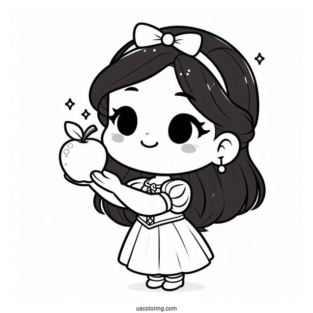 Cute Chibi Snow White Coloring Pages Of Holding Up An Apple For Kids