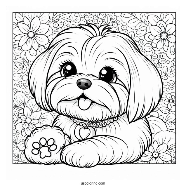 Coloring Sheet Of Maltese Dog With Paw Up