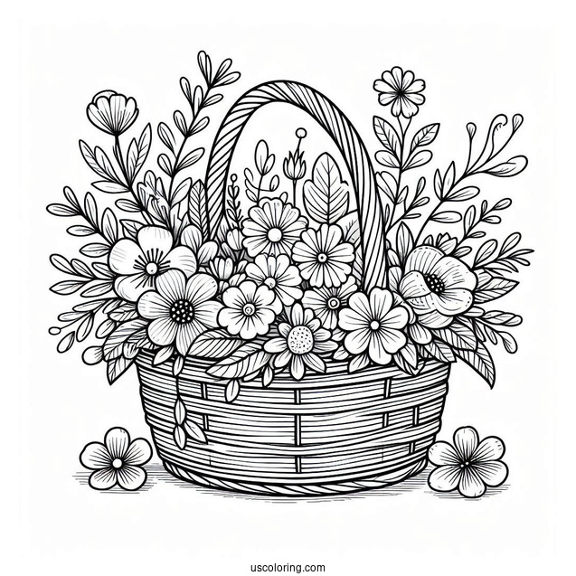 Basket Of Flowers In Spring Coloring Page Garden