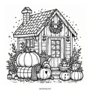 Cozy Pumpkin Coloring Page House