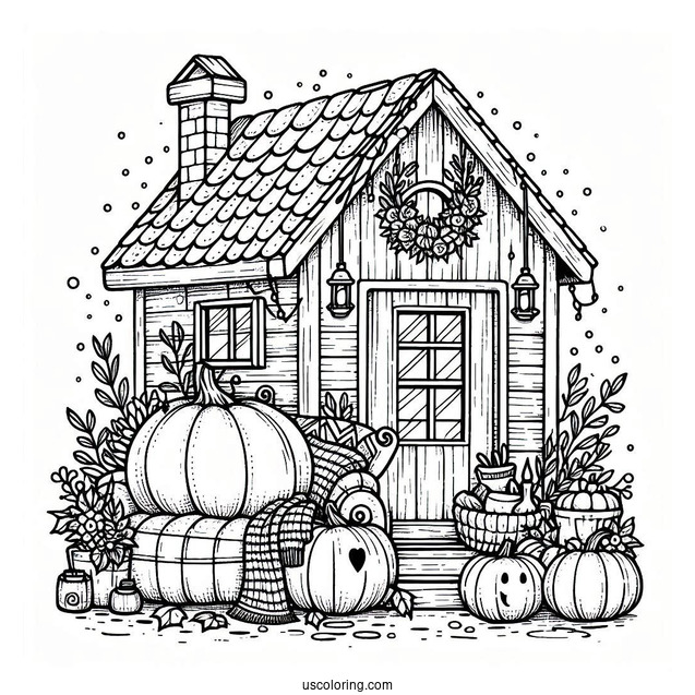 Cozy Pumpkin Coloring Page House
