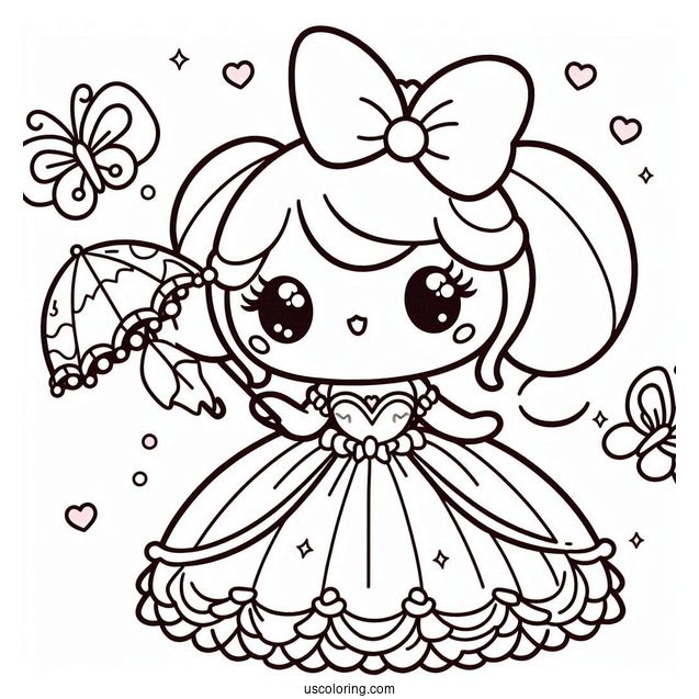 Cute My Melody Coloring Page In Ball Gown