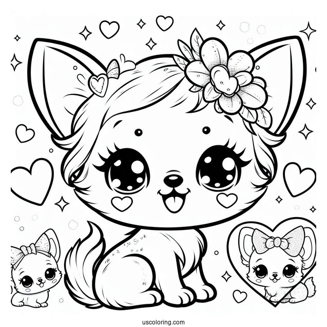 Kawaii Baby Chihuahua Coloring Page With Heart For Preschoolers