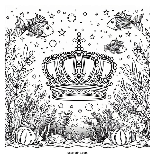 Royal Crown Coloring Page Under The Sea With Fishes