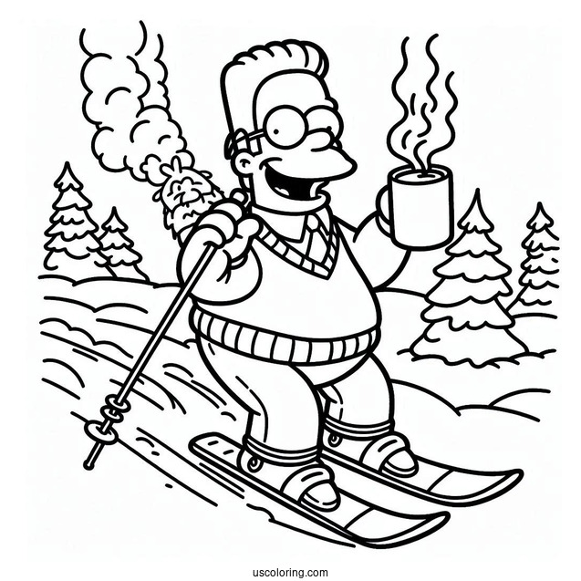 Simpsons Coloring Pages Of Skiing Flanders In A Funny Pose