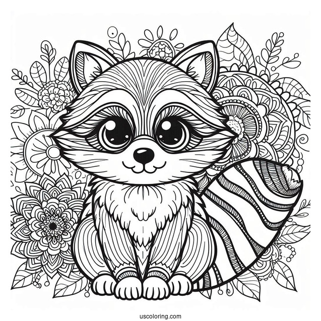 Raccoon Coloring Page In A Flower Mandala