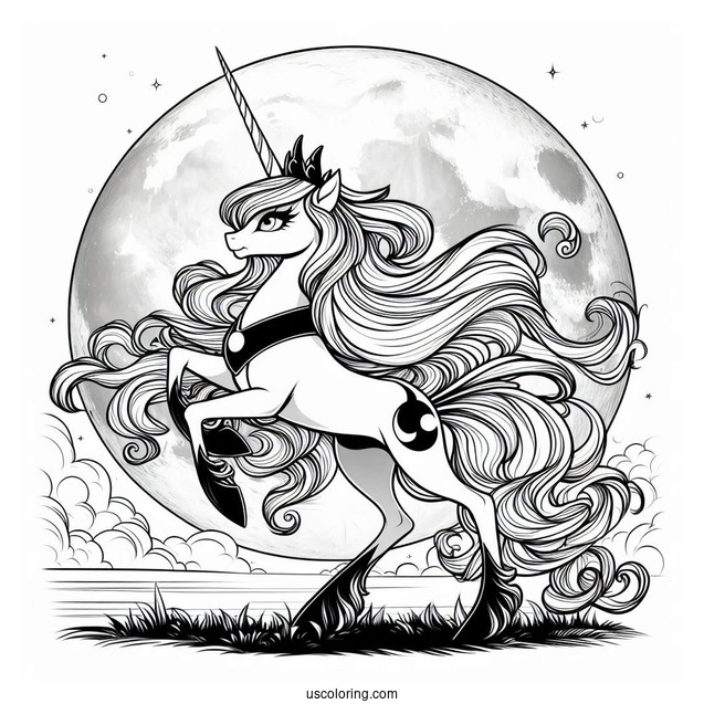 Princess Luna Coloring Page Rearing In Front Of Full Moon