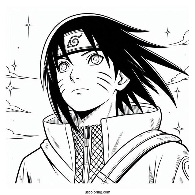 Naruto Coloring Page Of Itachi Uchiha in Akatsuki Cloak