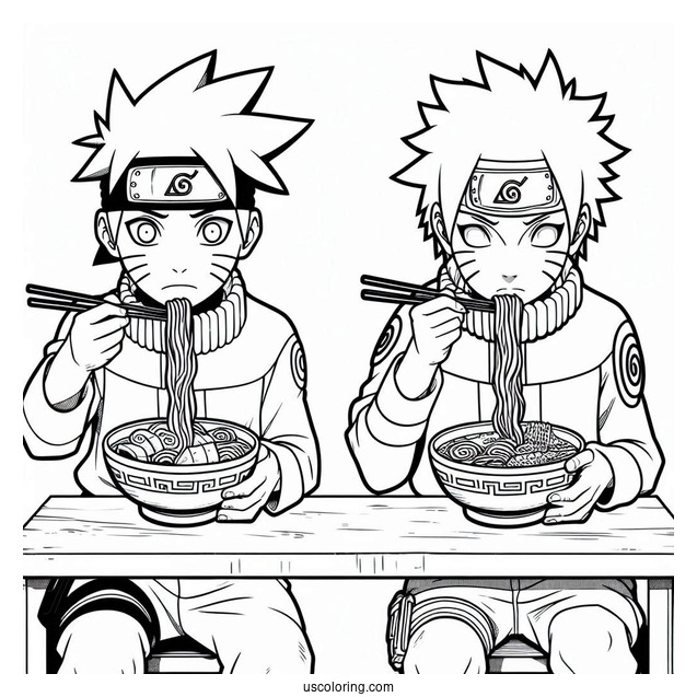 Easy Iruka And Naruto Coloring Page Eating Ramen For Kids