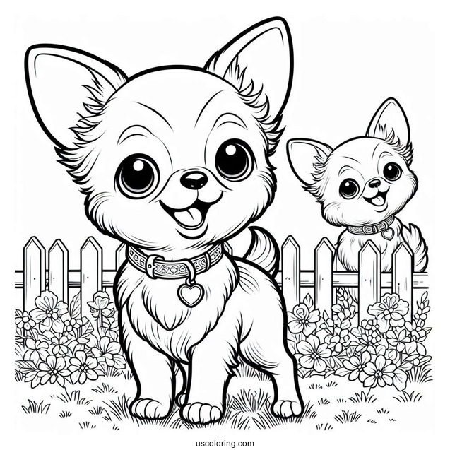 Smiling Short Hair Chihuahua Coloring Page In Backyard
