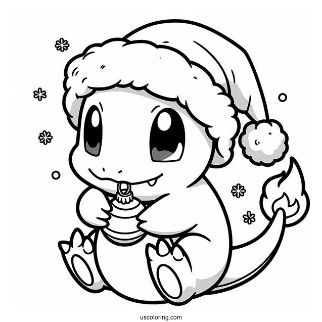Pokemon Christmas Coloring Page Cute Charmander In Santa Hat For Preschoolers