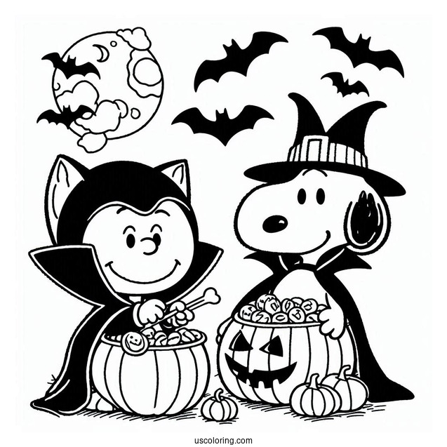 Halloween Vampire Themed Snoopy To Color