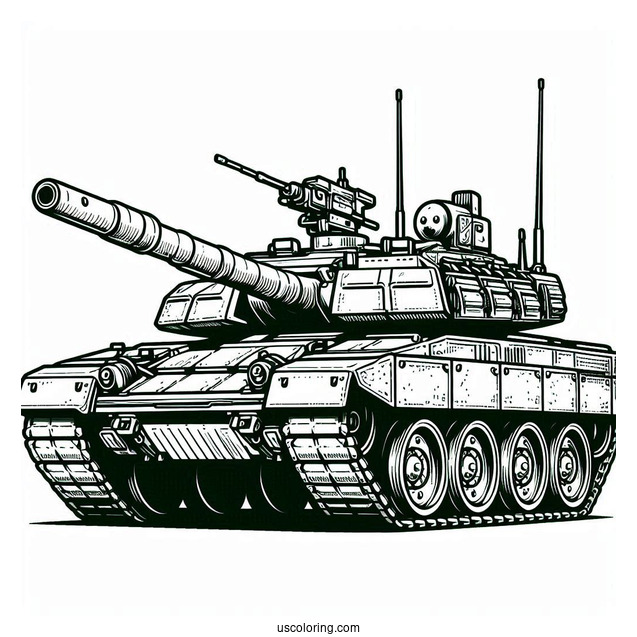 Coloring Page of Military Tank on Standby