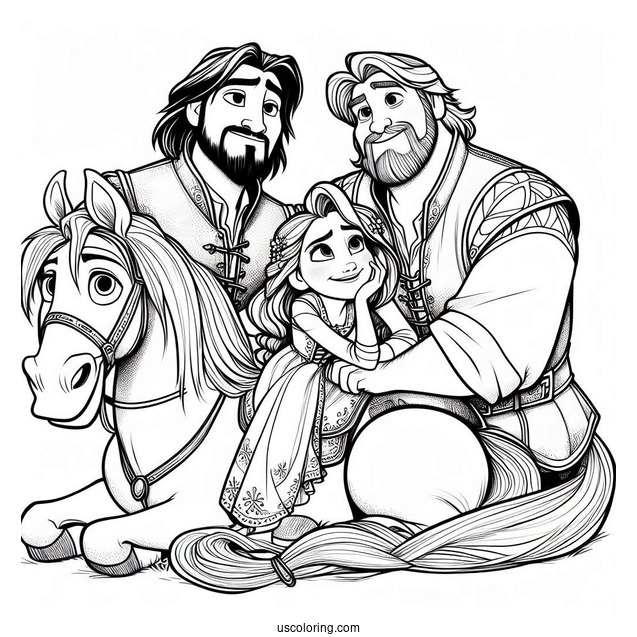 Coloring Page Of Maximus, Rapunzel And Eugene