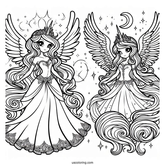 Beautiful Princess Luna Coloring Page With Wings Spread