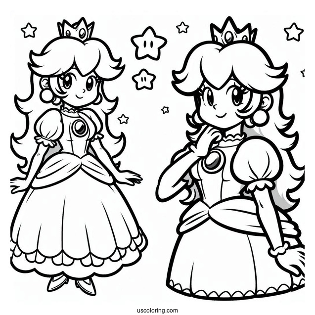 Princess Peach And Princess Daisy Coloring Page In Super Mario Bros