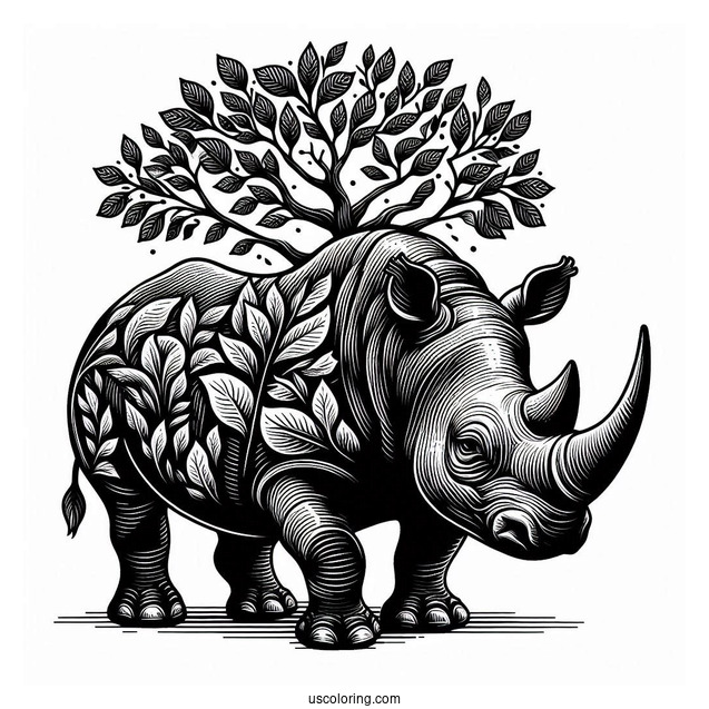 Detailed Black Rhino With Pointy Horns To Color