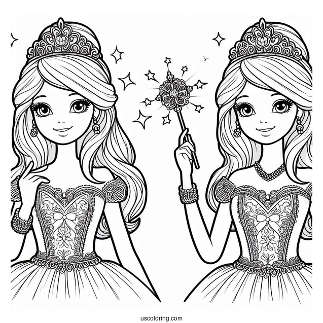 Barbie Princess Holding Wand To Color