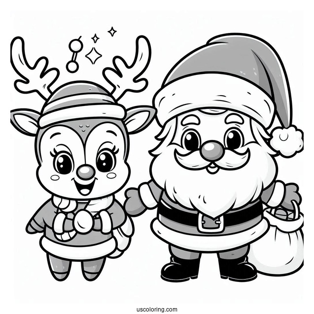 Cartoon Santa And Rudolph Coloring Sheet
