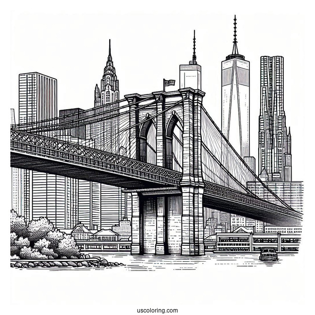 Brooklyn Bridge In New York Coloring Page