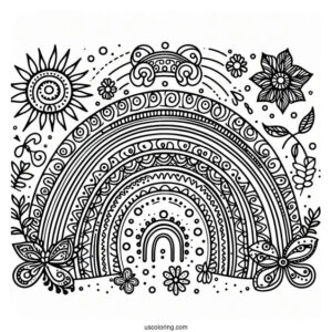 Hippy Themed Rainbow Coloring Sheet