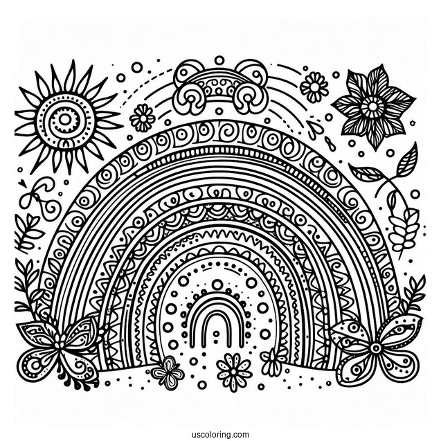 Hippy Themed Rainbow Coloring Sheet