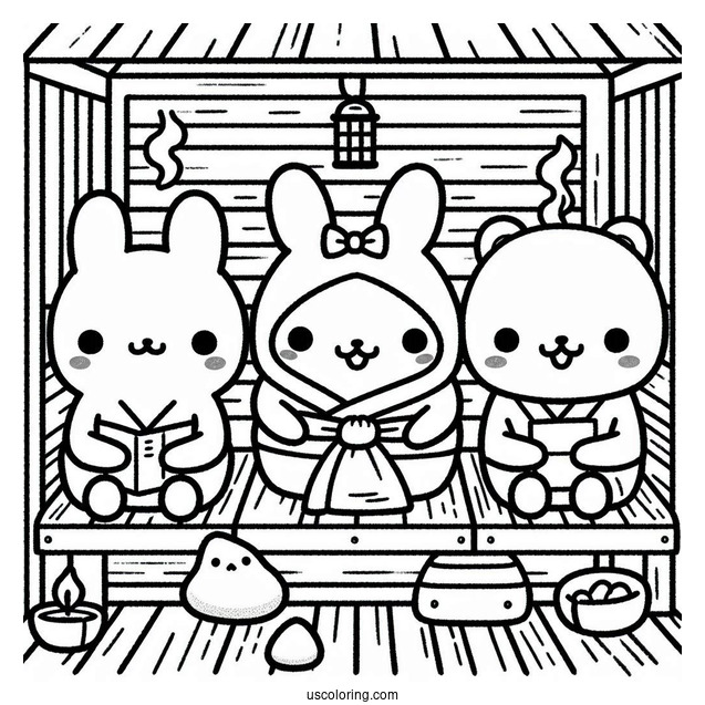 Sumikko Gurashi Coloring Page Of Friends In Japanese Sauna
