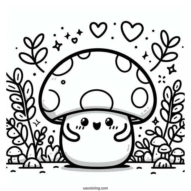 Happy Kawaii Mushroom Coloring Sheet