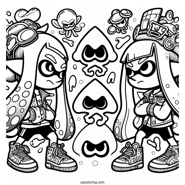 Detailed Splatoon Coloring Page Of Inklings Vs Octolings