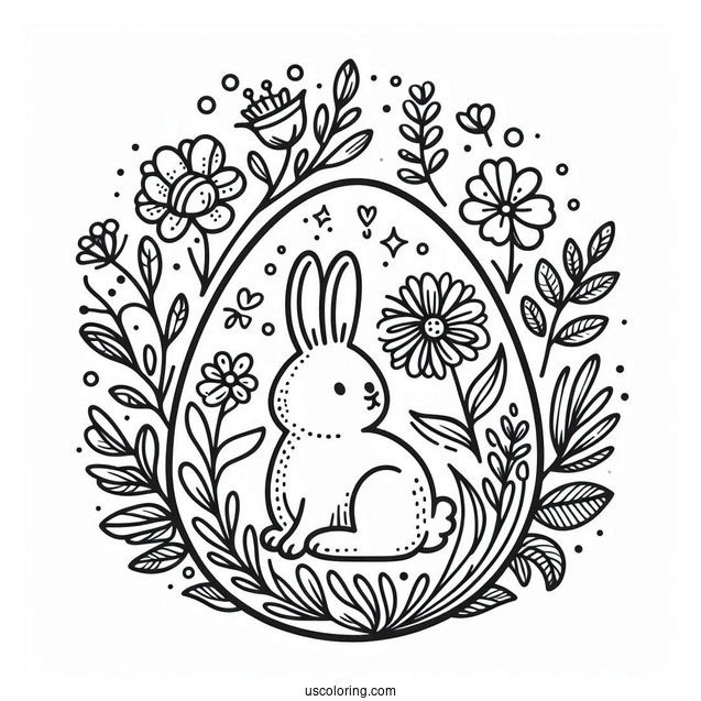 Easter Egg With Bunny And Flower Design