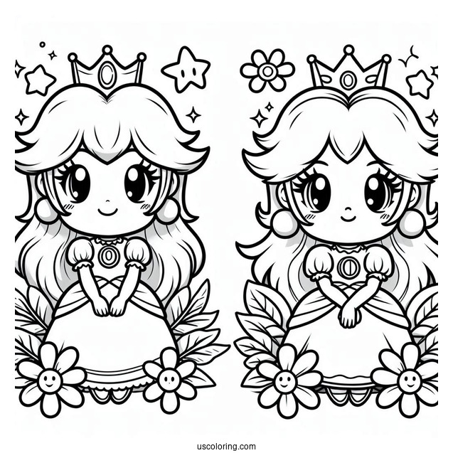 Princess Peach And Princess Daisy Coloring Page In Super Mario Bros