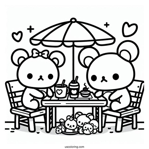 Rilakkuma Coloring Page Of Kiiroitori, And Rilakkuma In A Cafe
