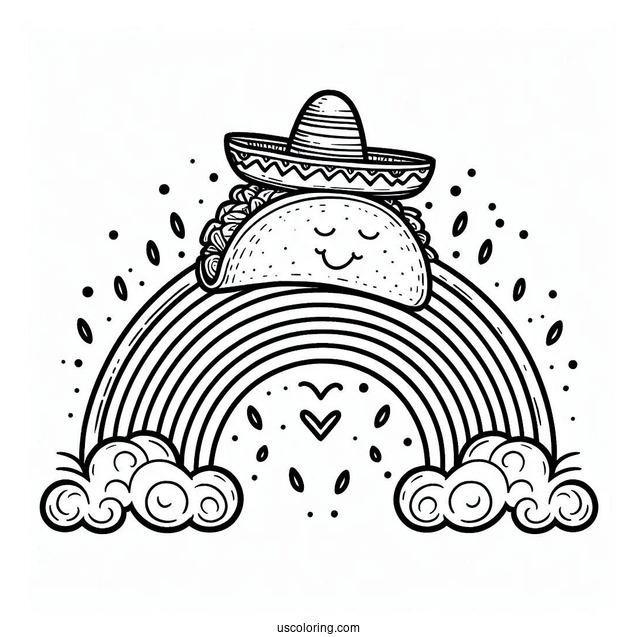 Taco With A Sombrero Climbing A Rainbow