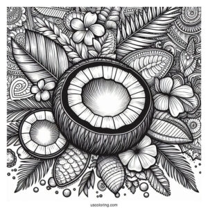 Detailed Coconut Coloring Page Mandala