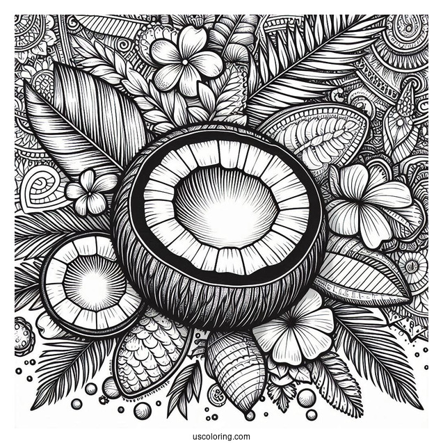 Detailed Coconut Coloring Page Mandala