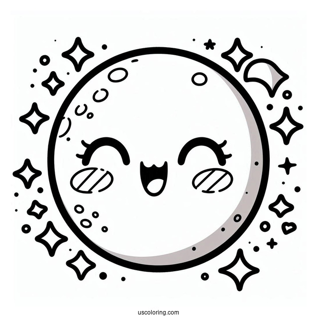 Kawaii Themed Moon Coloring Page