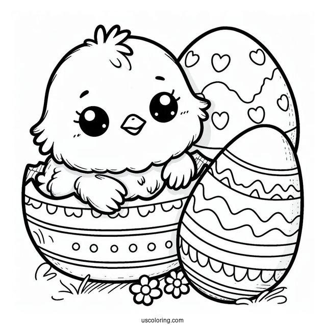 Easter Coloring Page Of Cute Chick Hatching From Easter Egg For Preschoolers